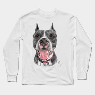 Black and White Smiling Dog Long Sleeve T-Shirt